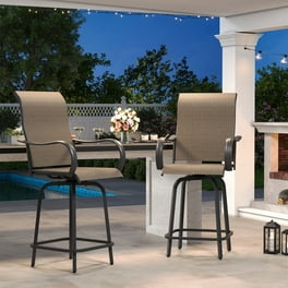 Bar Stools 32 Bar Height Outdoor Swivel Metal Seat Set of 2 Chairs Textilene Gray Walmart