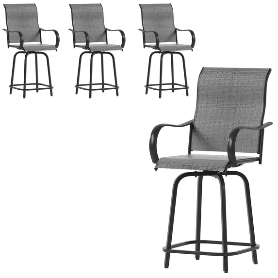 Poteban Patio Swivel Bar Stools Chair of 4, Outdoor Bar Heigt Set, All Weather High Back and Armrest Rocking Stools & Bar Chairs for Backyard, Lawn Garden, Balcony and Pool,Dark Gray