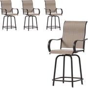 Poteban Patio Swivel Bar Stools Chair of 4, Outdoor Bar Heigt Set, All Weather High Back and Armrest Rocking Stools & Bar Chairs for Backyard, Lawn Garden, Balc