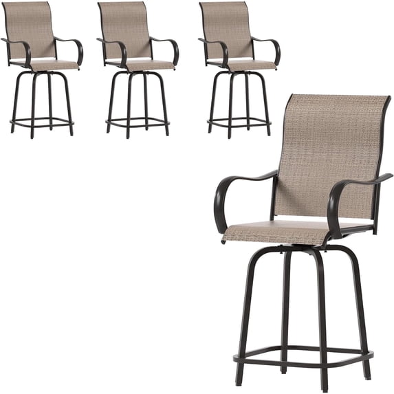 Poteban Patio Swivel Bar Stools Chair of 4, Outdoor Bar Heigt Set, All Weather High Back and Armrest Rocking Stools & Bar Chairs for Backyard, Lawn Garden, Balcony and Pool,Khaki