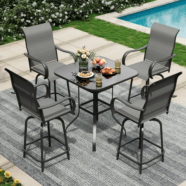 Poteban Outdoor Patio Swivel Bar Stools, Set of 4, High Back Metal