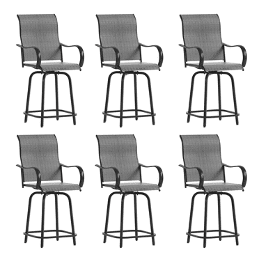Poteban Patio Swivel Bar Stools Chair of 6, Outdoor Bar Height Set, All Weather High Back and Armrest Rocking Stools & Bar Chairs for Backyard, Lawn Garden, Balcony and Pool