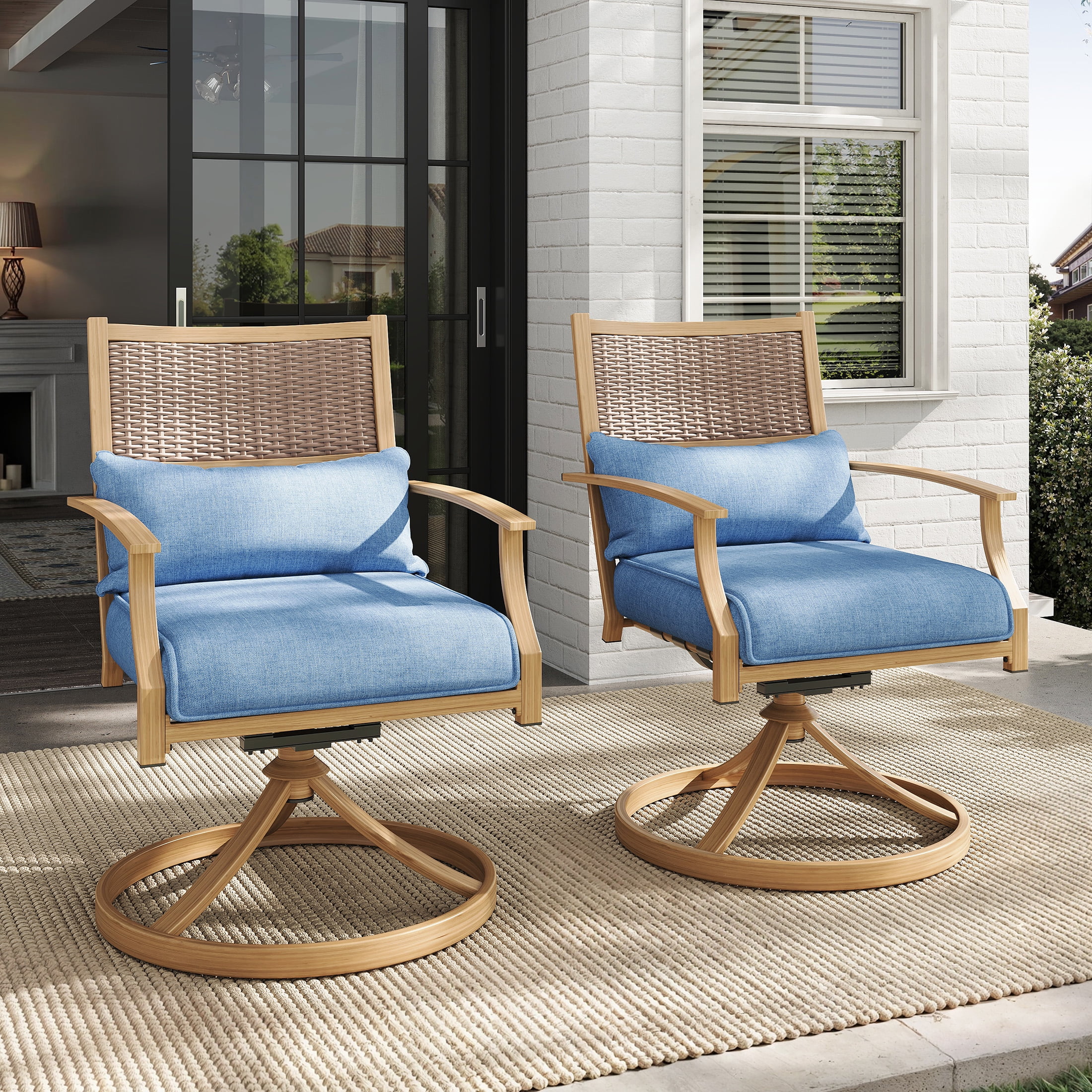 The Coupon deal of  Poteban Patio Swivel Chairs Set of 2, Outdoor Dining Chairs with Deep Seat Cushion, All Weather Swivel Rocker Chairs with Hand-Painted Metal Frame, for Backyard Deck Lawn (Blue)