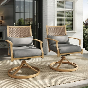 Poteban Patio Swivel Chairs Set of 2, Outdoor Dining Chairs with Deep Seat Cushion, All Weather Swivel Rocker Chairs with Hand-Painted Metal Frame, for Backyard Deck Lawn (Gray)