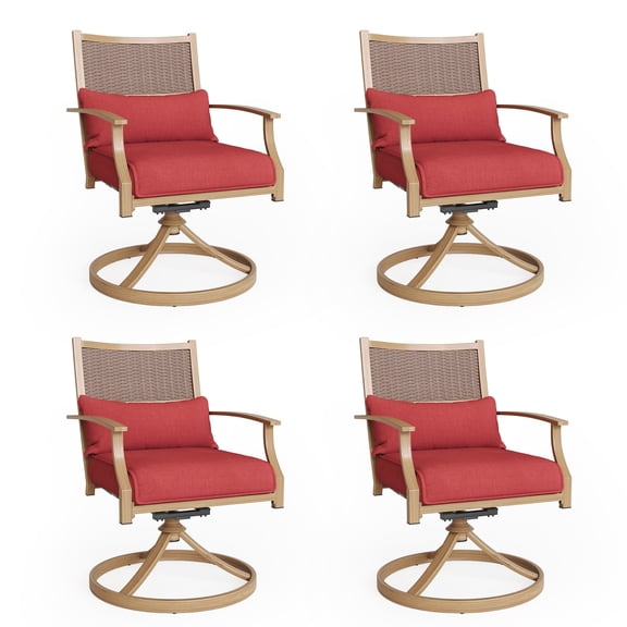 Poteban Patio Swivel Chairs Set of 4, Outdoor Dining Chairs with Deep Seat Cushion, All Weather Swivel Rocker Chairs with Hand-Painted Metal Frame, for Backyard Deck Lawn (Red)