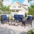 thumbnail image 1 of POTEBAN 4-Piece Wicker Outdoor Patio Conversation Set with Coffee Table, Brown Rattan Sofa Set for Balcony, Porch, Backyard, Blue, 1 of 9