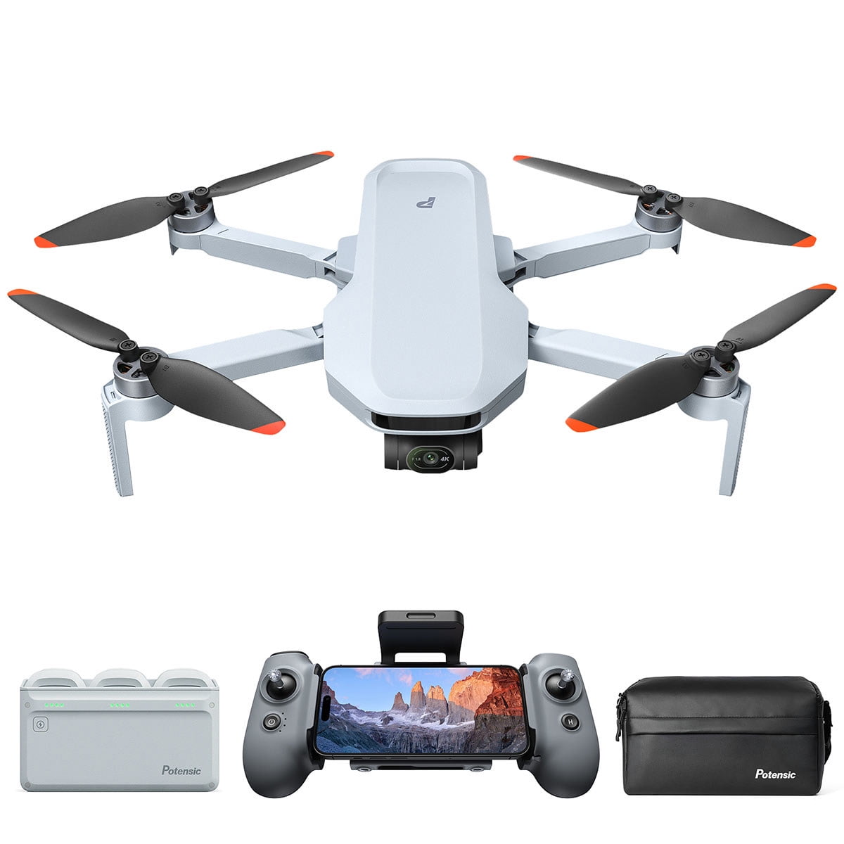 Potensic APM2530221 Atom 2 Fly More Combo Drone with Camera, White