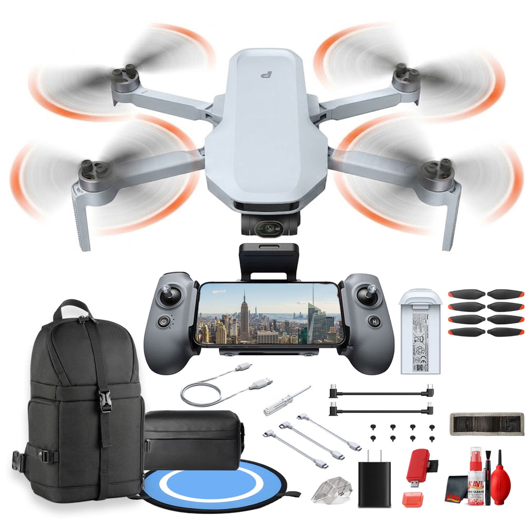 Potensic ATOM 2 Standard Kit Camera Drone Under 249g with 1 Battery AI Track and 10km Transmission (APM2530121) + 64GB Card + Sling Backpack + Landing Pad + Cleaning Kit + More(17pc Bundle)