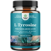 Potent L Tyrosine 500mg per serving Capsules - Amino Acid Nutritional Supplement for Brain Health Thyroid Support - L-Tyrosine 500mg per serving Brain Supplement for Memory and Focus Support
