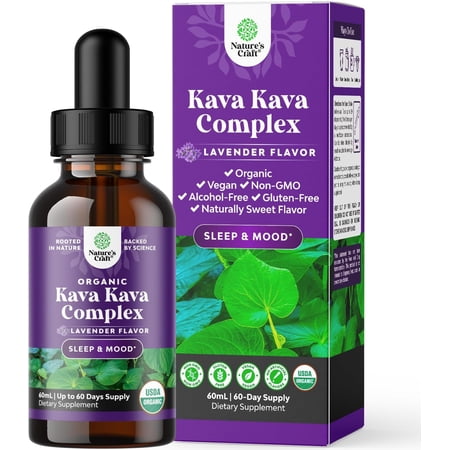 Natures Craft Liquid Kava Kava Drops Mood Support Supplement with Chamomile, Lavender Flavor, 60 ml
