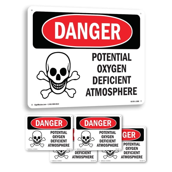 Potential Oxygen Deficient Atmosphere OSHA Danger Aluminum Sign 10 Inch x 7 Inch - 5 Pack