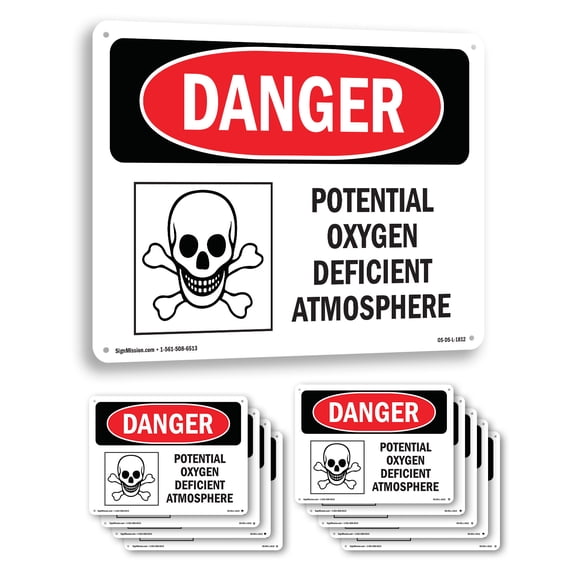 Potential Oxygen Deficient Atmosphere OSHA Danger Aluminum Sign 14 Inch x 10 Inch - 10 Pack