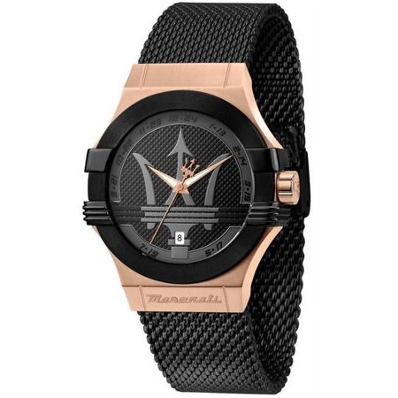 Potenza Stainless Steel Mesh Black Dial Quartz 100M Mens Watch, Black - Adult
