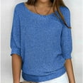 thumbnail image 1 of Poteti Women Plus Sweater Waffle Knit Sweaters for Women,Half Sleeve Crew Neck Solid Color Fashion Casual Comfort Jumper Tops, 1 of 6