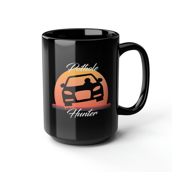 Pothole Hunter Black Ceramic Mug, 15oz