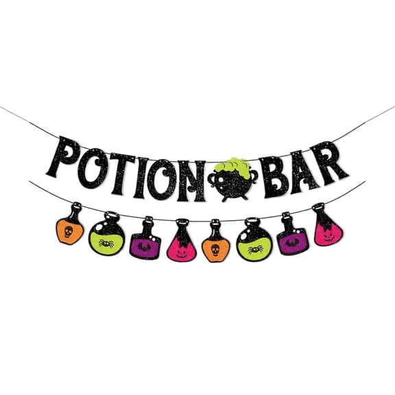 Potion Bar Banner Witch Theme Hanging Decoration with Potion Bottle Cutouts for Party Room Wall Door Event Indoor Outdoor Use