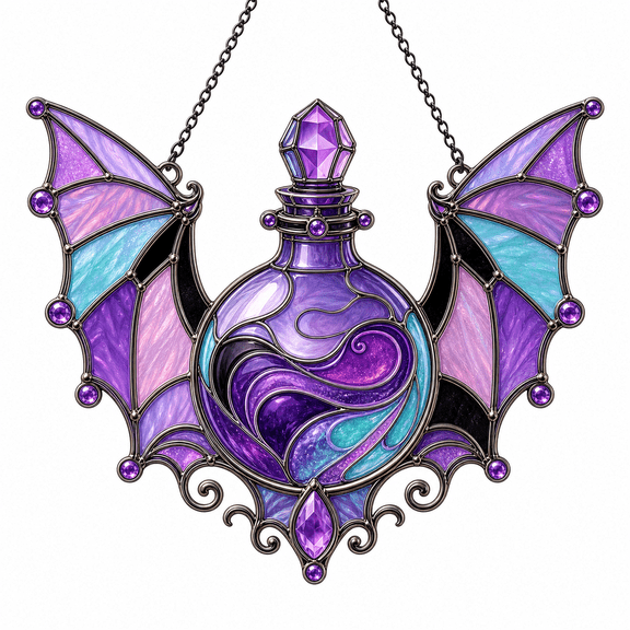 Potion Bottle Acrylic Suncatcher Window Hanging, Gothic Gift for Mom or Fantasy Decor Lover