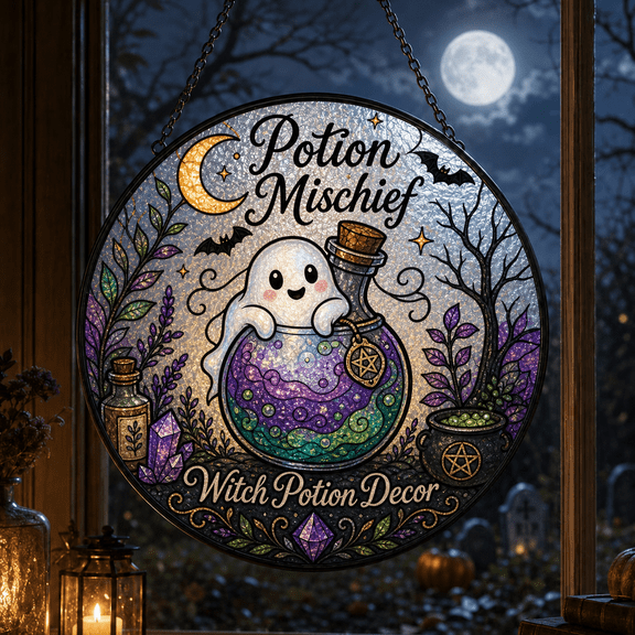 Potion Bottle Ghost Halloween Window Hanging Suncatcher for Witchy Fall Decor