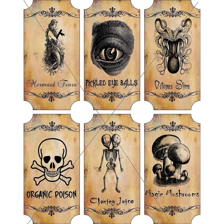 Creepy Halloween Bottle Labels 12pcs Vintage Horror Potion Bottle