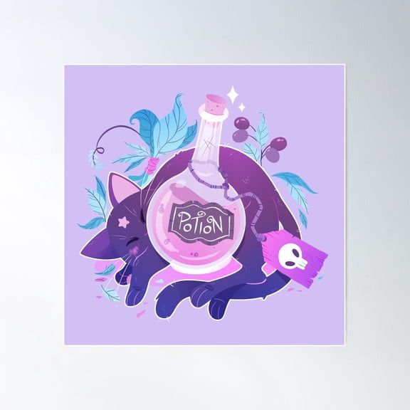 Potion Cat Poster Wall Art, Modern Wall Decor For Living Room Bedroom, 16x16 UNFRAMED