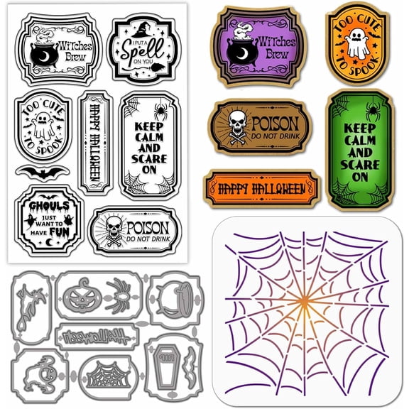 Potion Label Clear Silicone Stamp Metal Frame Pumpkin Cutting Die Cuts Web Paint Craft Stencils