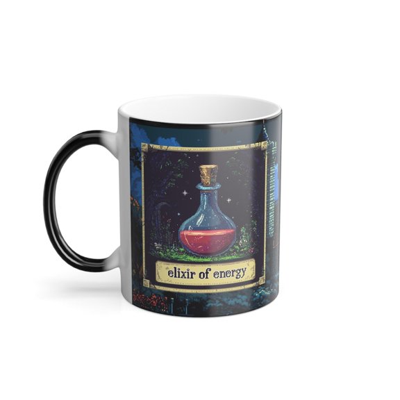 Potion Mug, Elixir of Energy RPG Gamer Color Morphing Cup, Lo Fi 16 bit Nostalgic Temperature Sensitive Retro Video Game Heat Changing Mug