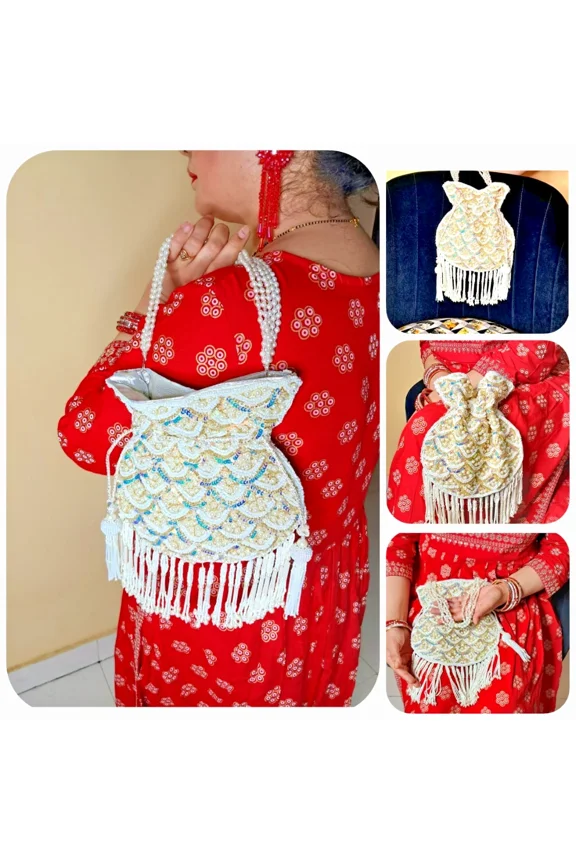 Potli Bag for Women Ethnic Potli Bag Pearls Handle Purse Clutch Purse for Women