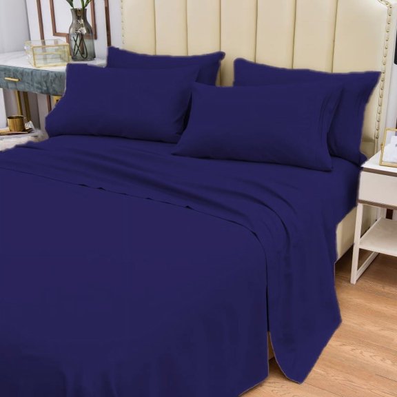 Potomac Home Goods 6-Piece 1800 Thread Count Navy Bamboo Bed Sheet Set, Queen – Deep Pocket