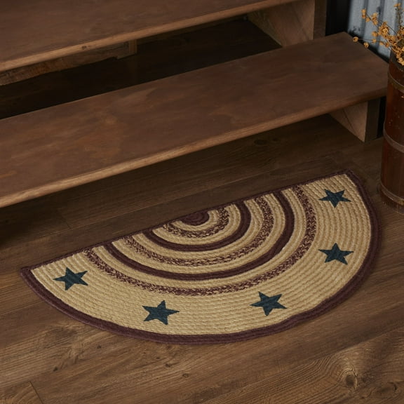 VHC Brands Jute Star Half Circle Rug with Non-Skid Pad, Burgundy & Tan, 16.5x33