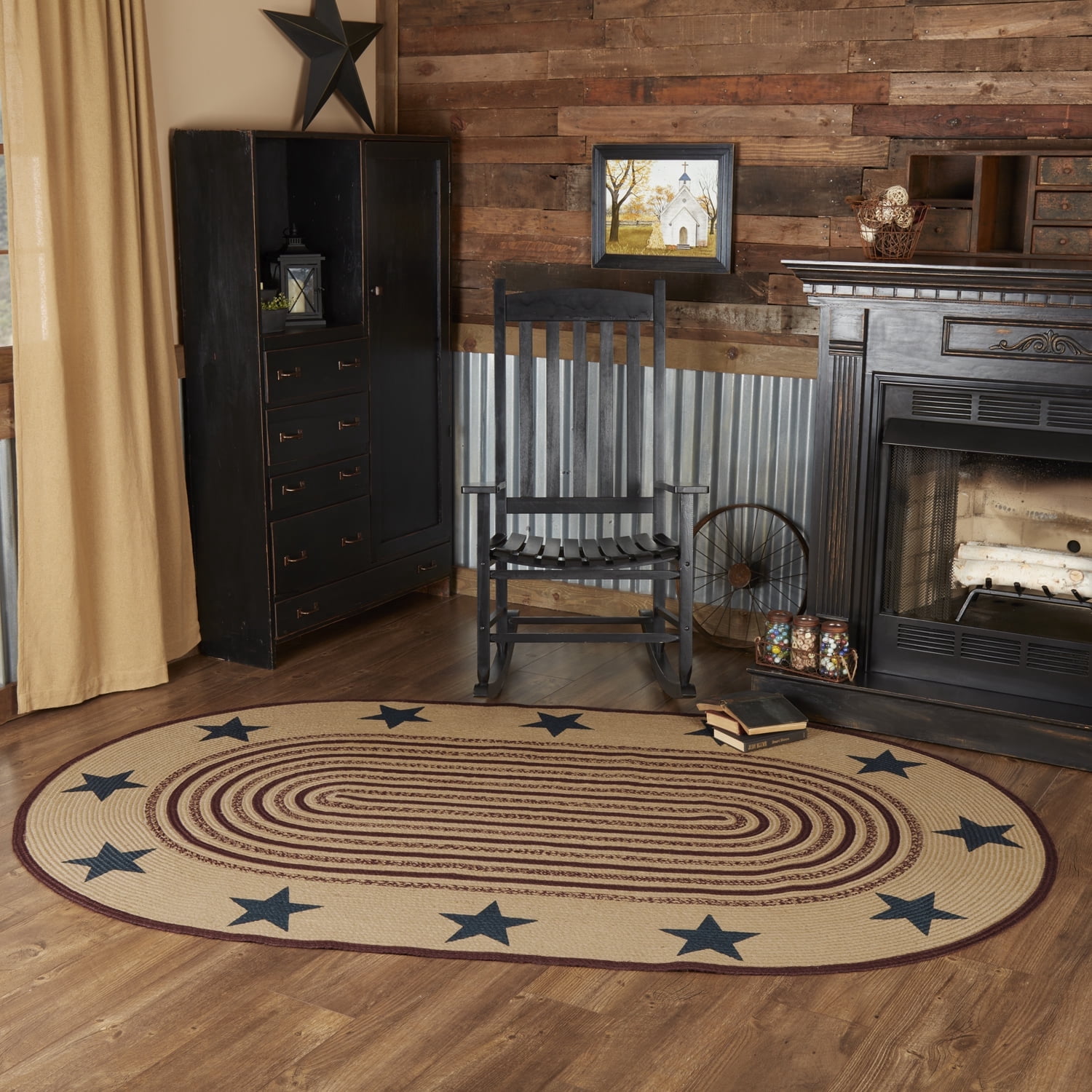 VHC Brands Potomac Jute Half Oval Braided Americana Star Rug