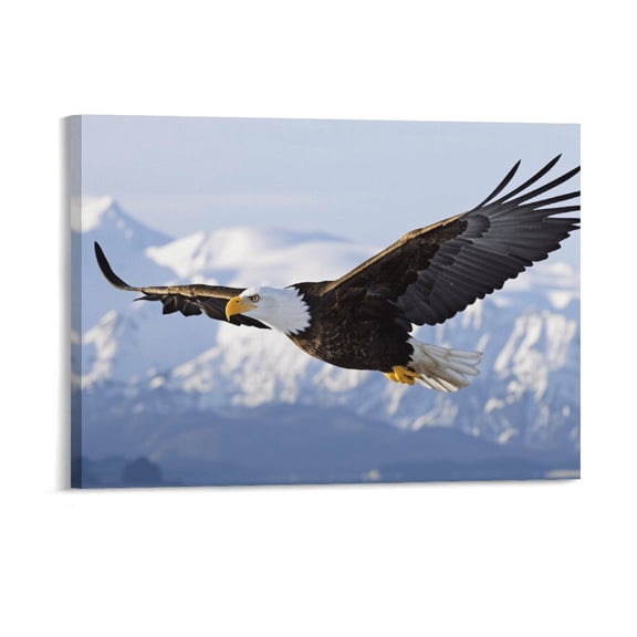 Potopok Bald Eagle Flying Bird Wildlife Wall Art, Wood Framed Vintage Aesthetic Canvas Painting With Frame, Nature Home Decor For Living Room Bedroom,16x12