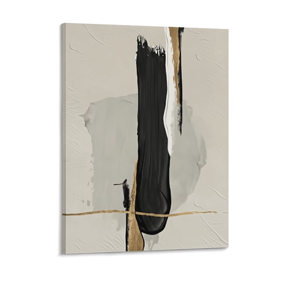 Potopok Black White Abstract Framed Wall Art, Modern Minimalist Gold Block Canvas Prints for Living Room Hallway Office 12x16 Inch