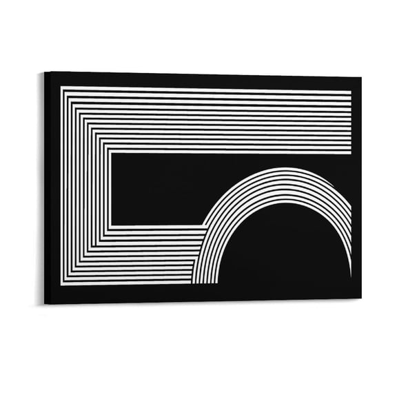 Potopok Black And White Modern Home Decor For Bedroom, Wood Framed Abstract Wall Art With Frame, Minimalist Geometric Line Canvas Painting Pictures,16x12