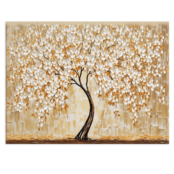 Potopok Botanical Gold Tree Flower Abstract Canvas Wall Art, Modern Decor for Bedroom Bathroom Office Home, 16x12 Inch