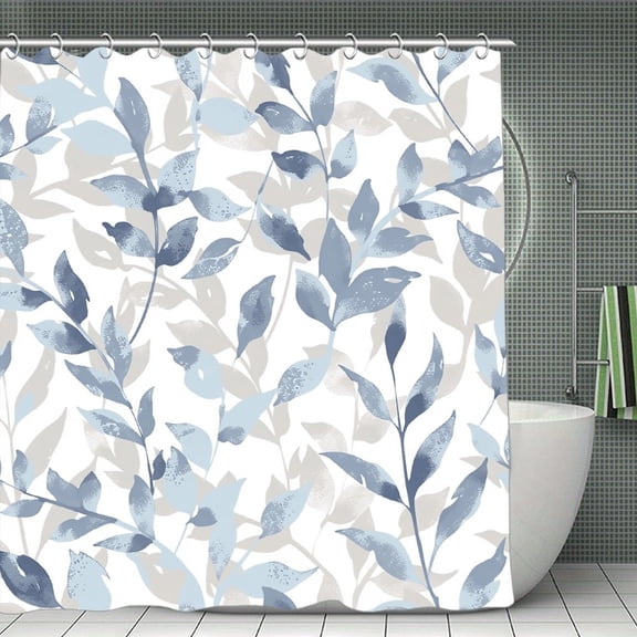 Potopok Essentials Sofia Botanical Print Shower Curtain, Modern Serene Style, Machine Washable Polyester with Hooks, for Bath, Shower, Room Divider, 70.8x70.8 Inch