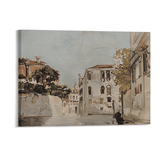Potopok Framed Classical Cityscape Wall Art With Frame, View Of Venice Canvas Poster, Farmhouse Home Decor For Living Room Bathroom Office,16x12