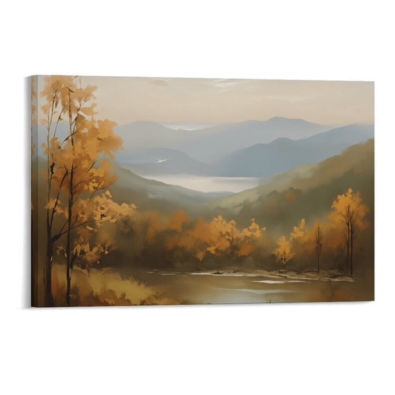 Potopok Framed Decorative Art With Frame, Vintage Autumn Scenery Canvas Print, Rustic Fall Farmhouse Wall Decor For Bedroom Living Room,18×12