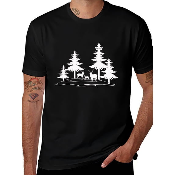 Potopok Funny Graphic Tree Summer Hiking Camping Nature Pattern Tee Casual Nature T-Shirt for Forest Lovers,Black - S