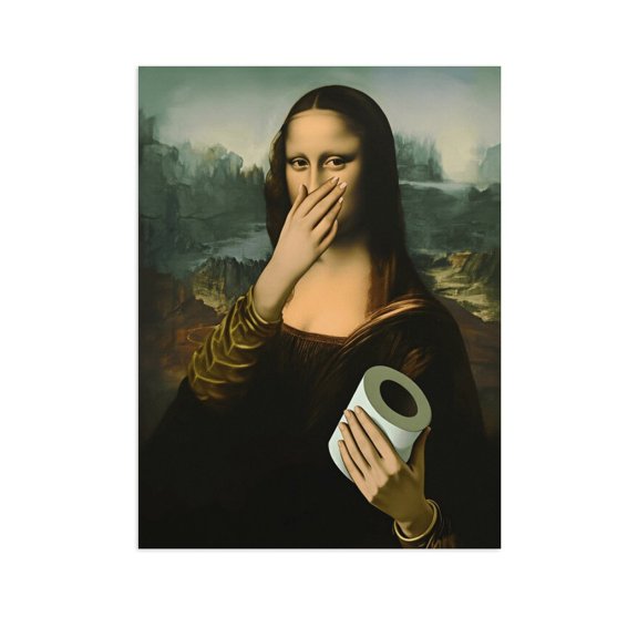 Potopok Funny Mona Lisa Canvas Wall Art, Vintage Humor Amusing Toilet Print for Bathroom Decor, 12x16in