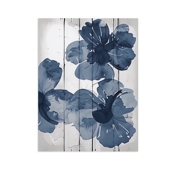 Potopok Navy Blue Wildflower Canvas Wall Art, Boho Botanical Print for Bedroom Living Room, 12x16in