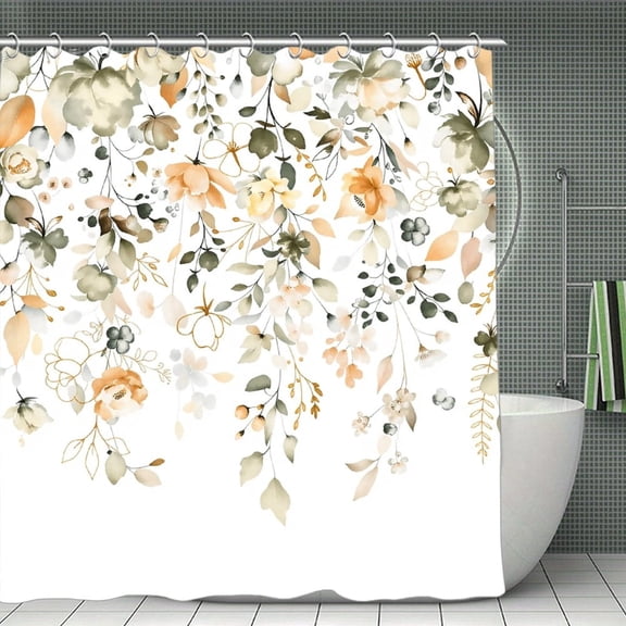 Potopok Sage Green Eucalyptus Floral Shower Curtain, Waterproof Polyester with Hooks, for Shower, Bathtub, Room Divider, 70.8x70.8 Inch