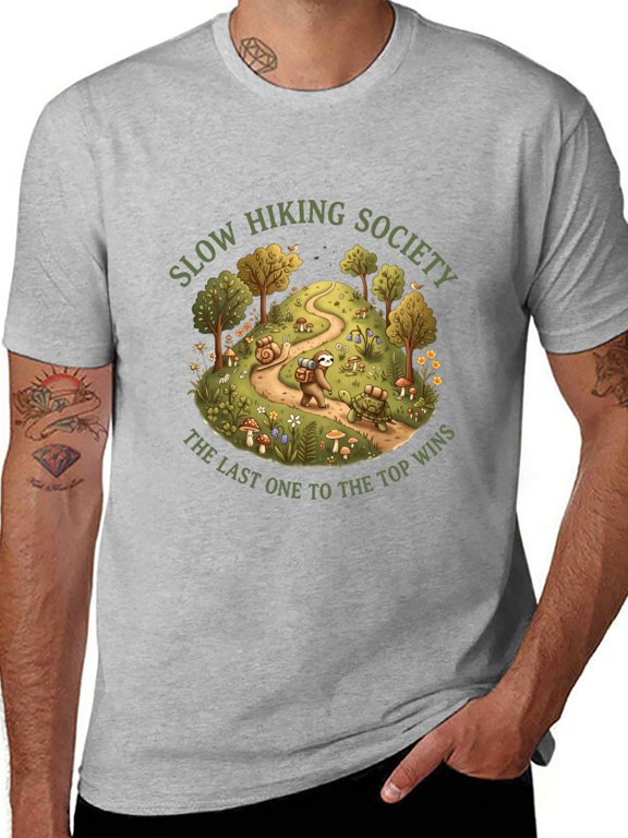 Slow Hiking Society The Last One to The Top Wins Funny Sloth T-Shirt Slow & Steady Hiker Tee for Sloth & Nature Lovers,Gray - M