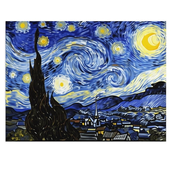 Potopok Starry Night Van Gogh Canvas Wall Art, Classic Reproduction Abstract Decor for Home, 16x12 Inch