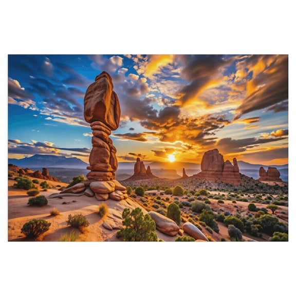 Potopok Sunset Desert Zion National Park Canvas Wall Decor, Utah Arches Mountain Landscape Art for Living Room Bedroom Home, 36x24 Inch