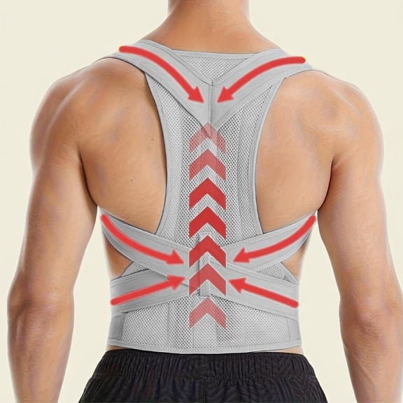Pototlls Posture Corrector for Men Women Plus Size Back Brace S to 5XL Adjustable Full Back Support Belt Upper and Lower Back Pain Relief Hunchback, Gray