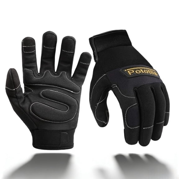 Pototlls Work Gloves for Men Women, Touch Screen Mechanic Utility Gloves Padded Palm Knuckle Protection Spandex for Yard Gardening Repair