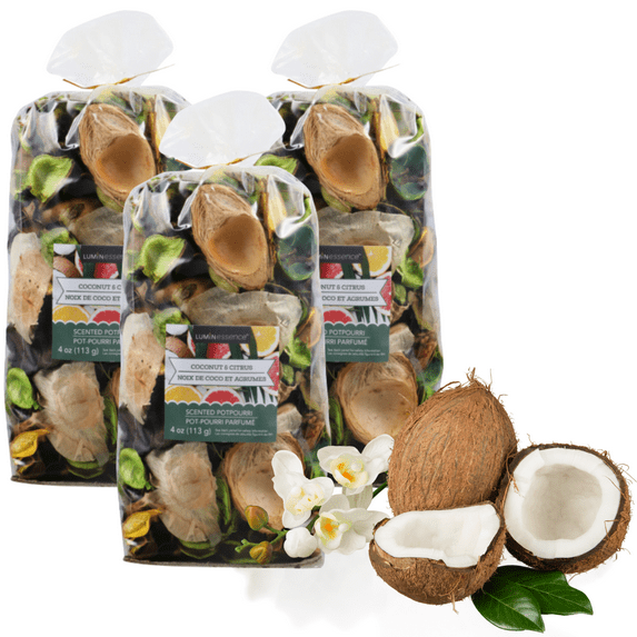 Potpourri Bags, Coconut & Citrus - 3 Pack - Scented Potpourri, 4 oz. Bags by Osnell USA