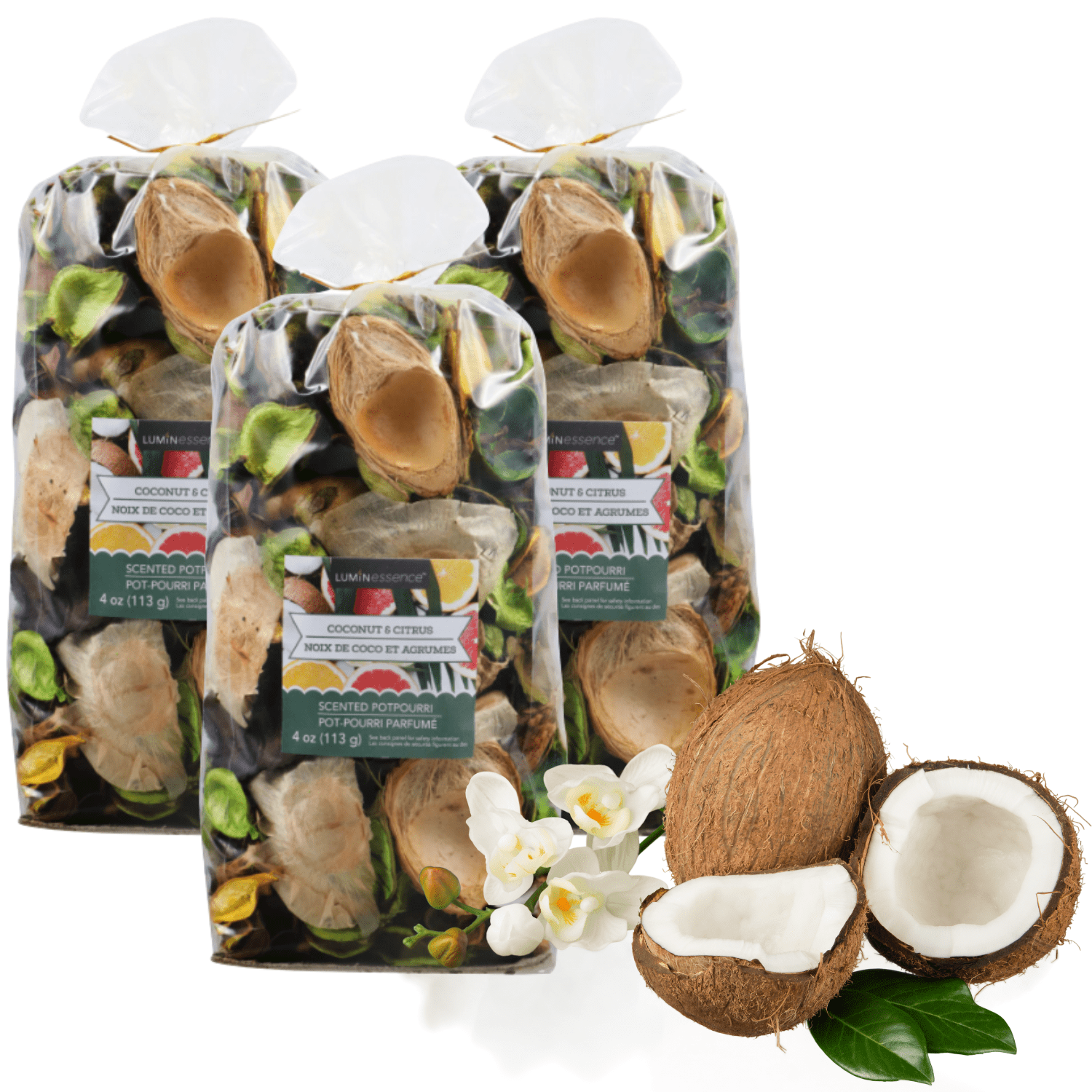 Potpourri Bags Coconut & Citrus - 3 Pack - Scented Potpourri, 4 oz. Bags 