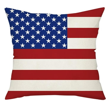 Potrochi 7th of July American Flag Pillow Covers Memorial Independence Day Red and Blue Stars Stripes Patriotic Decorations Lumbar Decorative Throw Pillows Cases Outdoor Decor