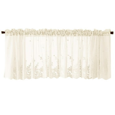 Potrochi Lace Floral Curtain 130 x 41 cm, Embroidered Semi Blue-Green Sheer Curtain Window Valance for Kitchen Cafe Dinning Water Repellent Window Covering 1 Pcs